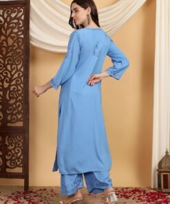 Faiza Chikankari Rayon Co-ord Set (Powder Blue) - Image 7