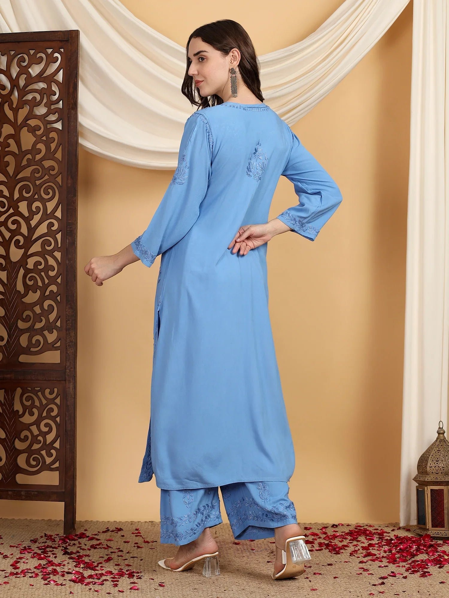 Faiza Chikankari Rayon Co-ord Set (Powder Blue) - Image 7