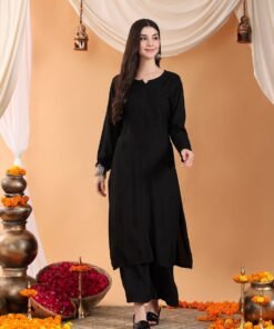 Maryam Chikankari Rayon Co-ord Set (Black) - Image 5