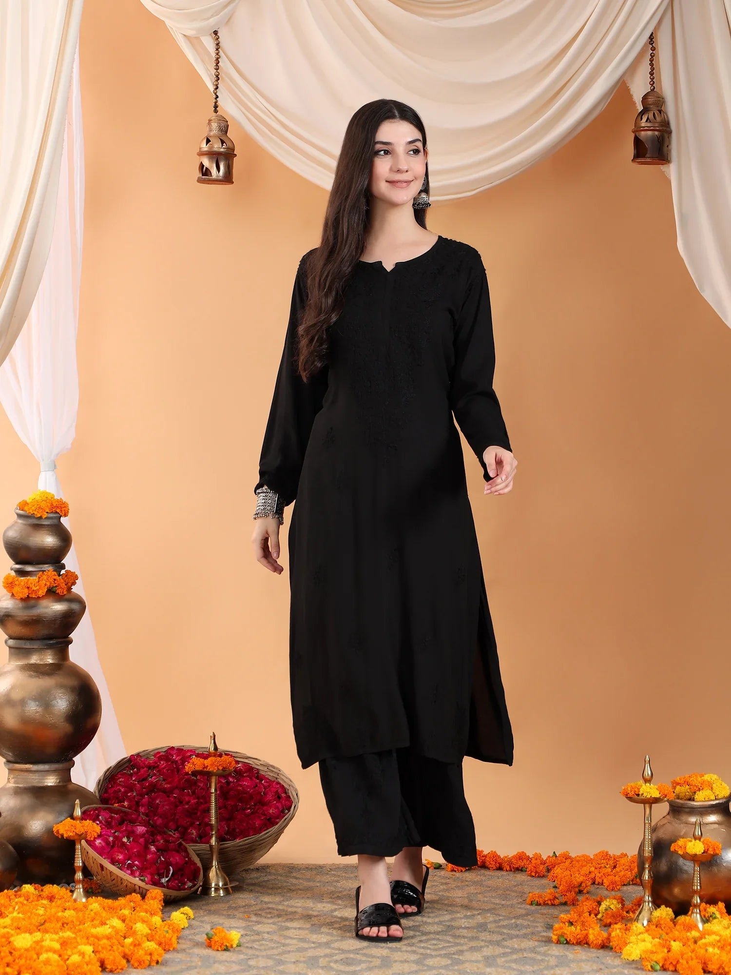 Maryam Chikankari Rayon Co-ord Set (Black) - Image 5