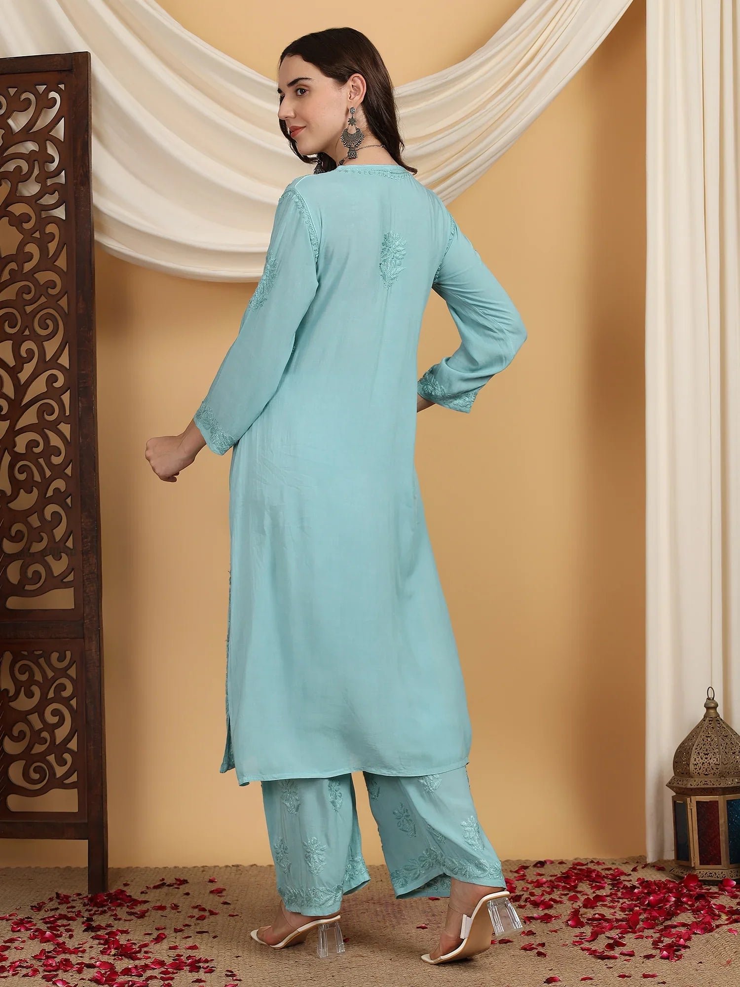 Farha Chikankari Premium Modal Co-ord Set (Pastel Green) - Image 5