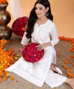 Priya Chikankari Kurta Palazzo Cotton Co-ord Set (White) - Image 3