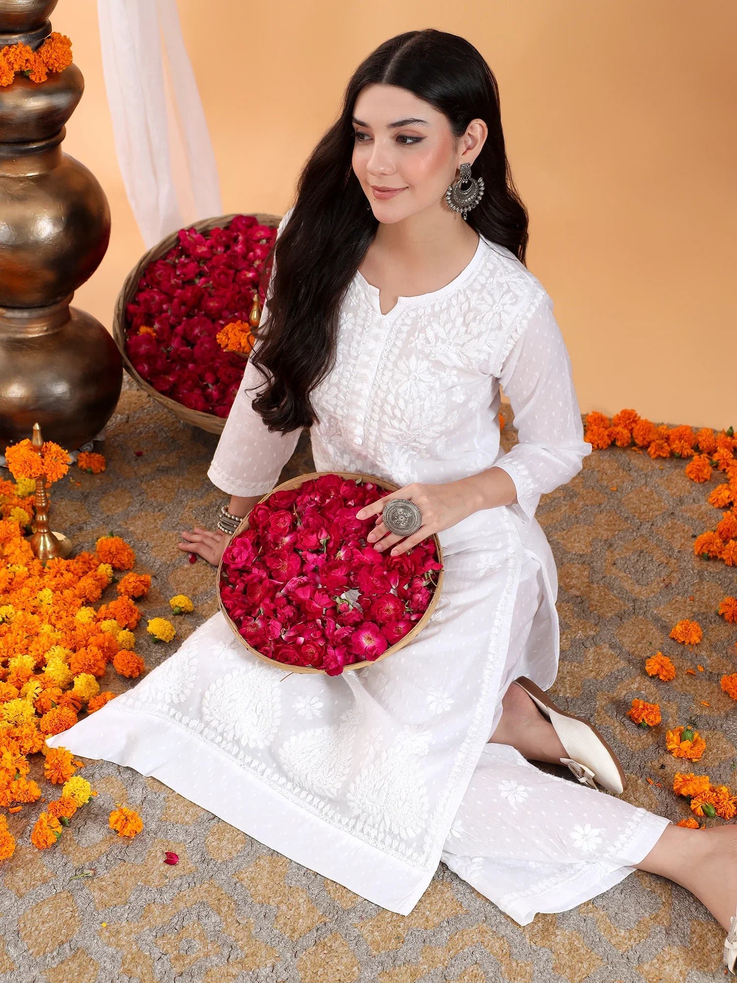 Priya Chikankari Kurta Palazzo Cotton Co-ord Set (White) - Image 3