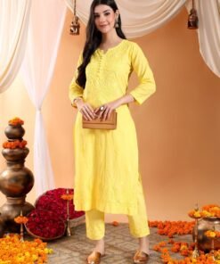 Ananya Chikankari Kurta Pant Cotton Co-ord Set (Yellow)