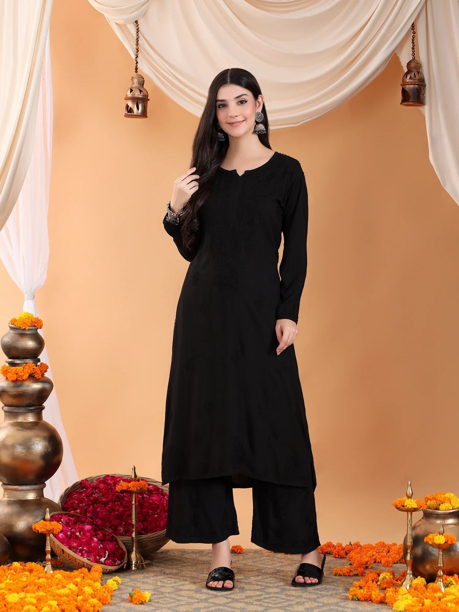 Maryam Chikankari Rayon Co-ord Set (Black) - Image 6