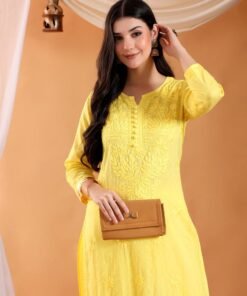Alternative view of Ananya Chikankari Kurta Pant Cotton Co-ord Set (Yellow)