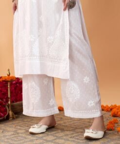Priya Chikankari Kurta Palazzo Cotton Co-ord Set (White) - Image 5