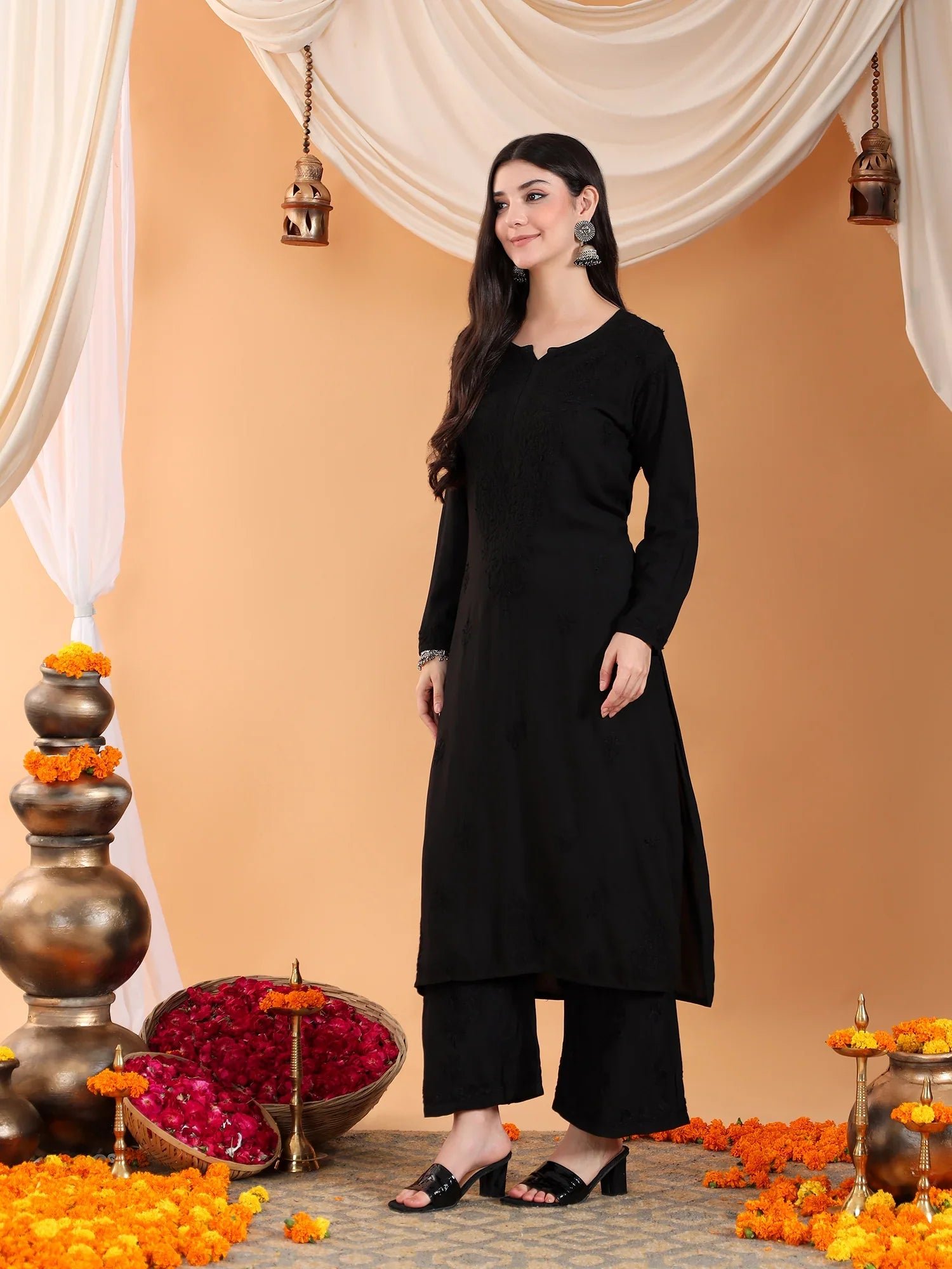 Maryam Chikankari Rayon Co-ord Set (Black) - Image 7