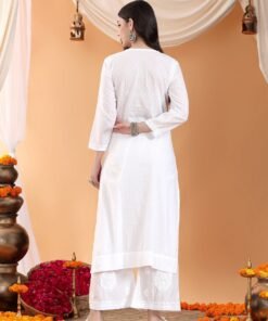 Priya Chikankari Kurta Palazzo Cotton Co-ord Set (White) - Image 6