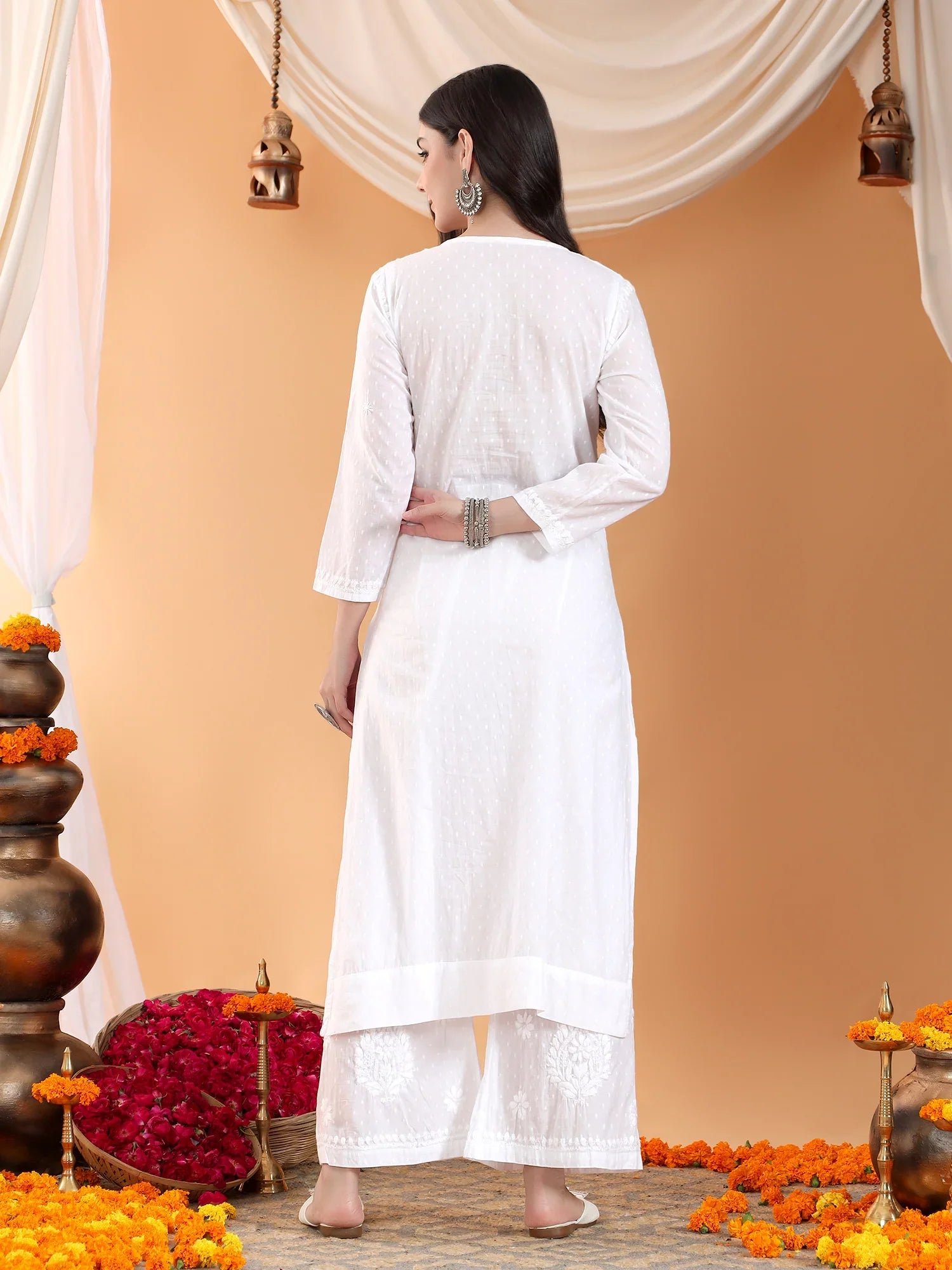 Priya Chikankari Kurta Palazzo Cotton Co-ord Set (White) - Image 6