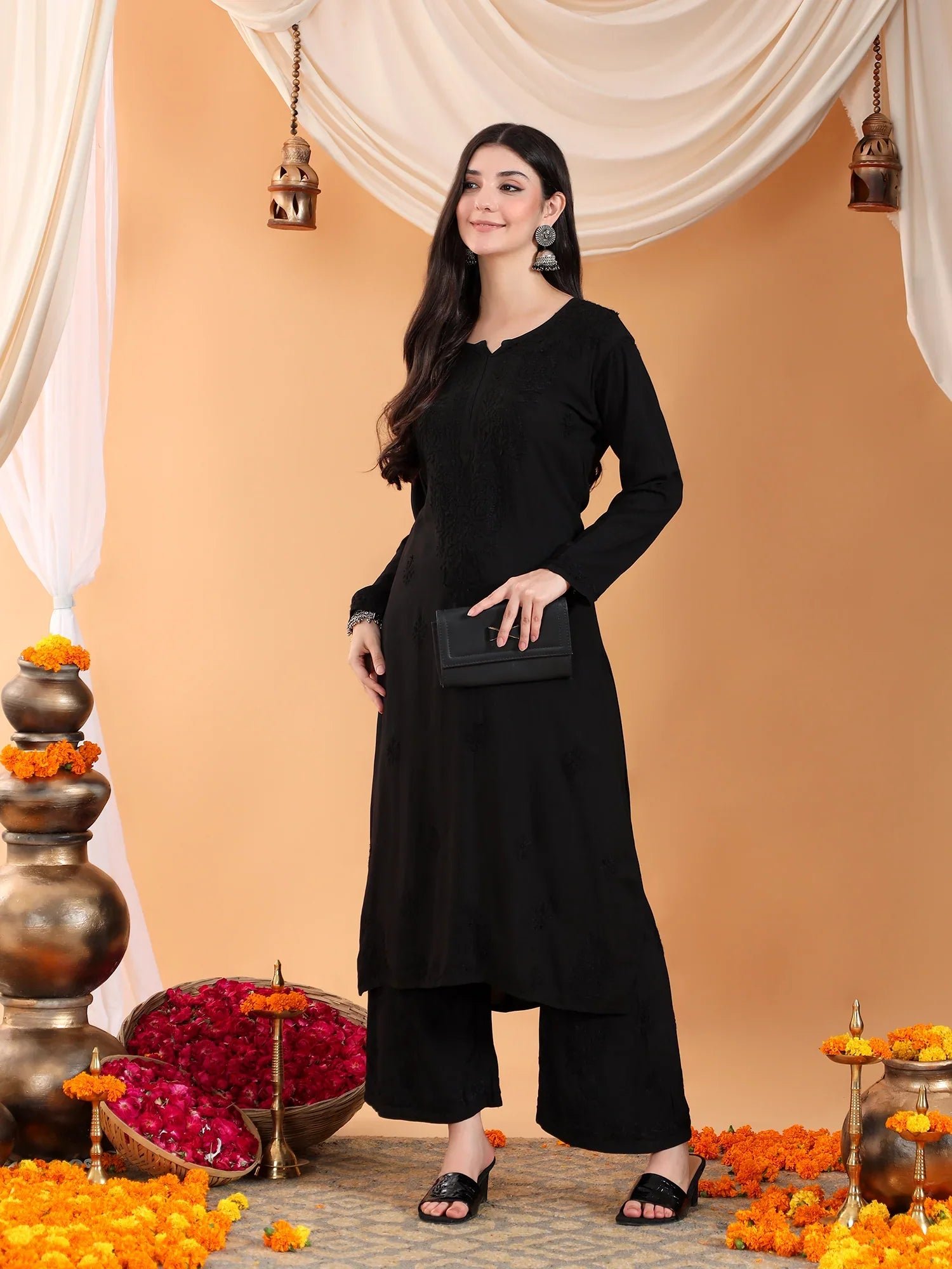 Maryam Chikankari Rayon Co-ord Set (Black) - Image 8