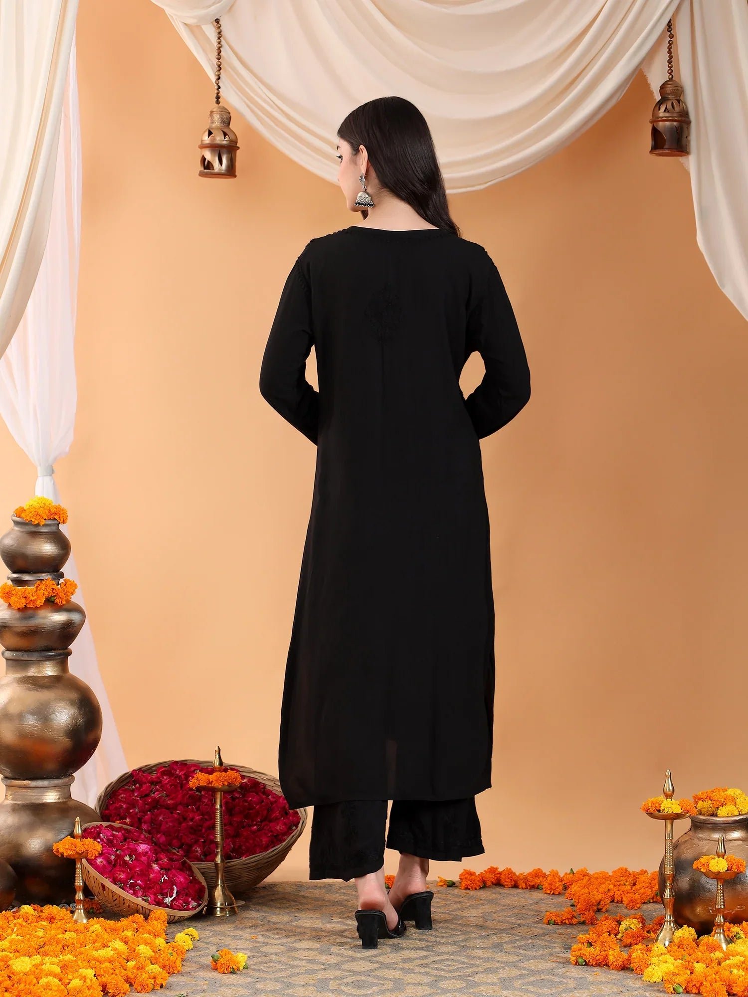 Maryam Chikankari Rayon Co-ord Set (Black) - Image 9