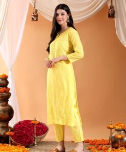 Ananya Chikankari Kurta Pant Cotton Co-ord Set (Yellow) - Image 5