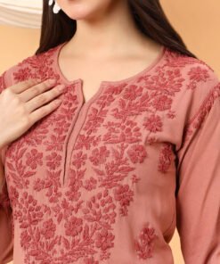 Alternative view of Faiza Chikankari Rayon Co-ord Set (Nude Coral)