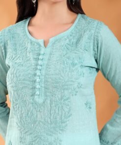 Priya Chikankari Kurta Palazzo Cotton Co-ord Set (Pastel Green) - Image 4