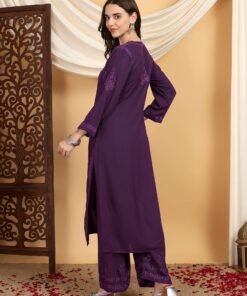 Faiza Chikankari Rayon Co-ord Set (Mauve) - Image 4