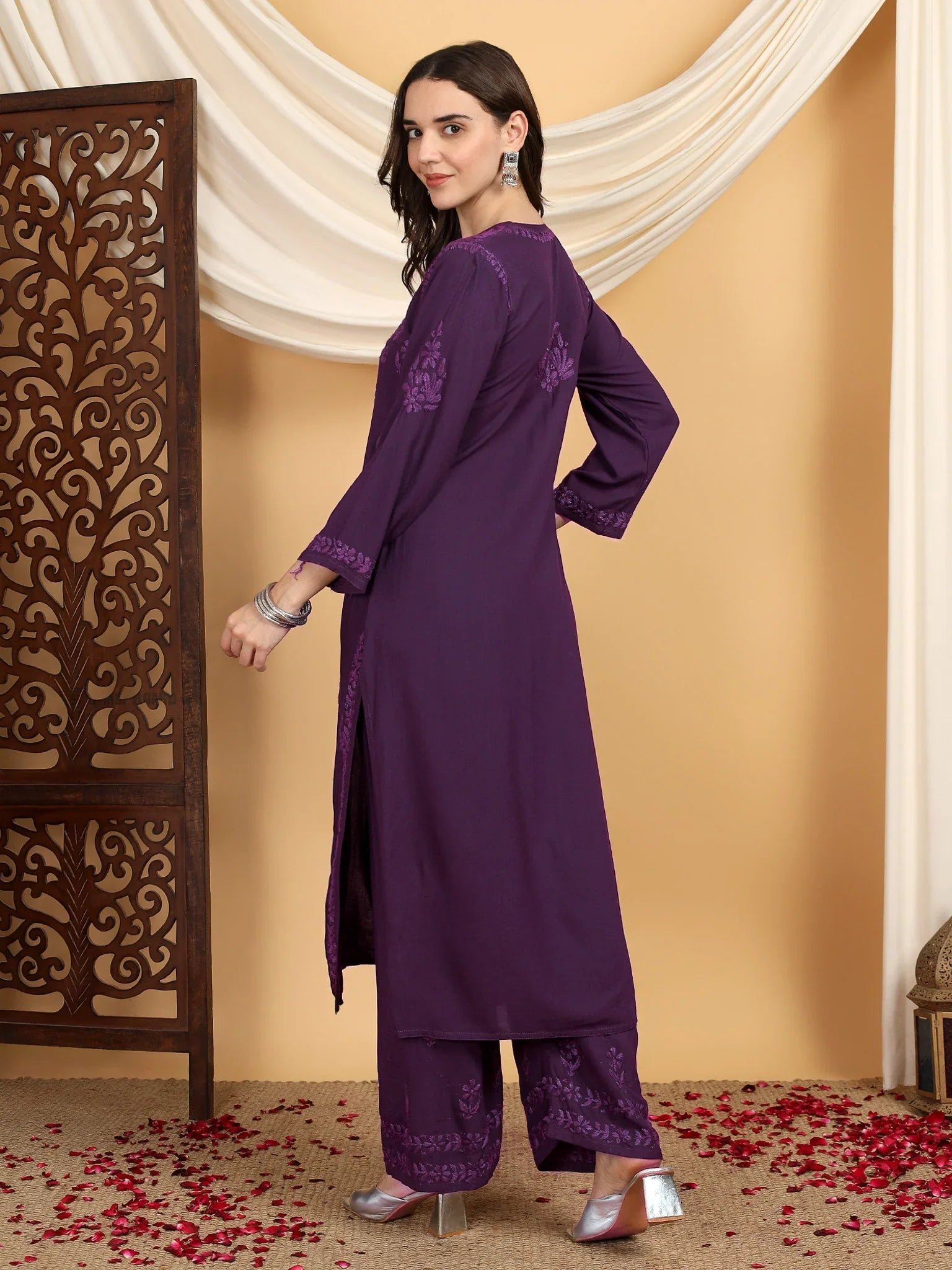 Faiza Chikankari Rayon Co-ord Set (Mauve) - Image 4