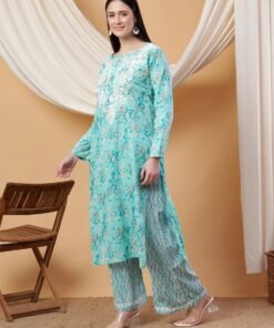 Anika Chikankari Mulmul Co-ord Set (Green) - Image 4
