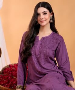 Maryam Chikankari Rayon Co-ord Set (Mauve) - Image 4