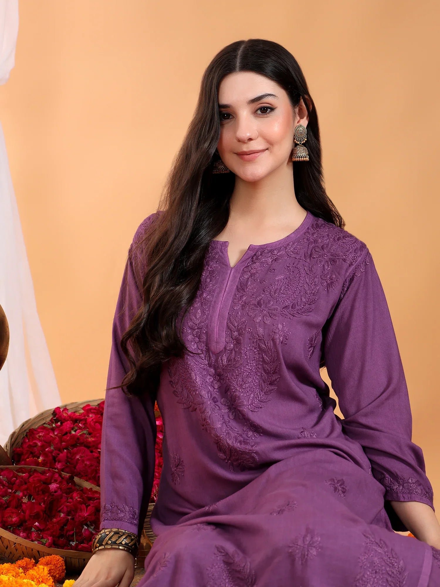 Maryam Chikankari Rayon Co-ord Set (Mauve) - Image 4