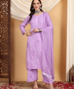 Farha Chikankari Premium Modal Co-ord Set (Lavender) - Image 4