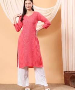 Alina Chikankari Modal Straight Kurta (Coral)