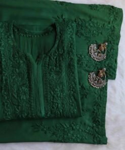 Aayat Bottle Green Rayon Kurta Pant set