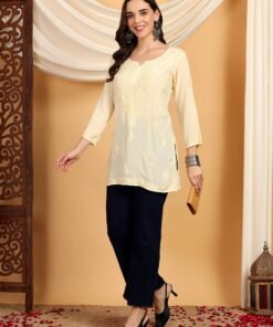 Misha Chikankari Modal Short Kurti (Yellow)