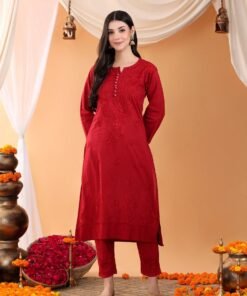 Ananya Chikankari Kurta Pant Cotton Co-ord Set (Maroon) - Image 5