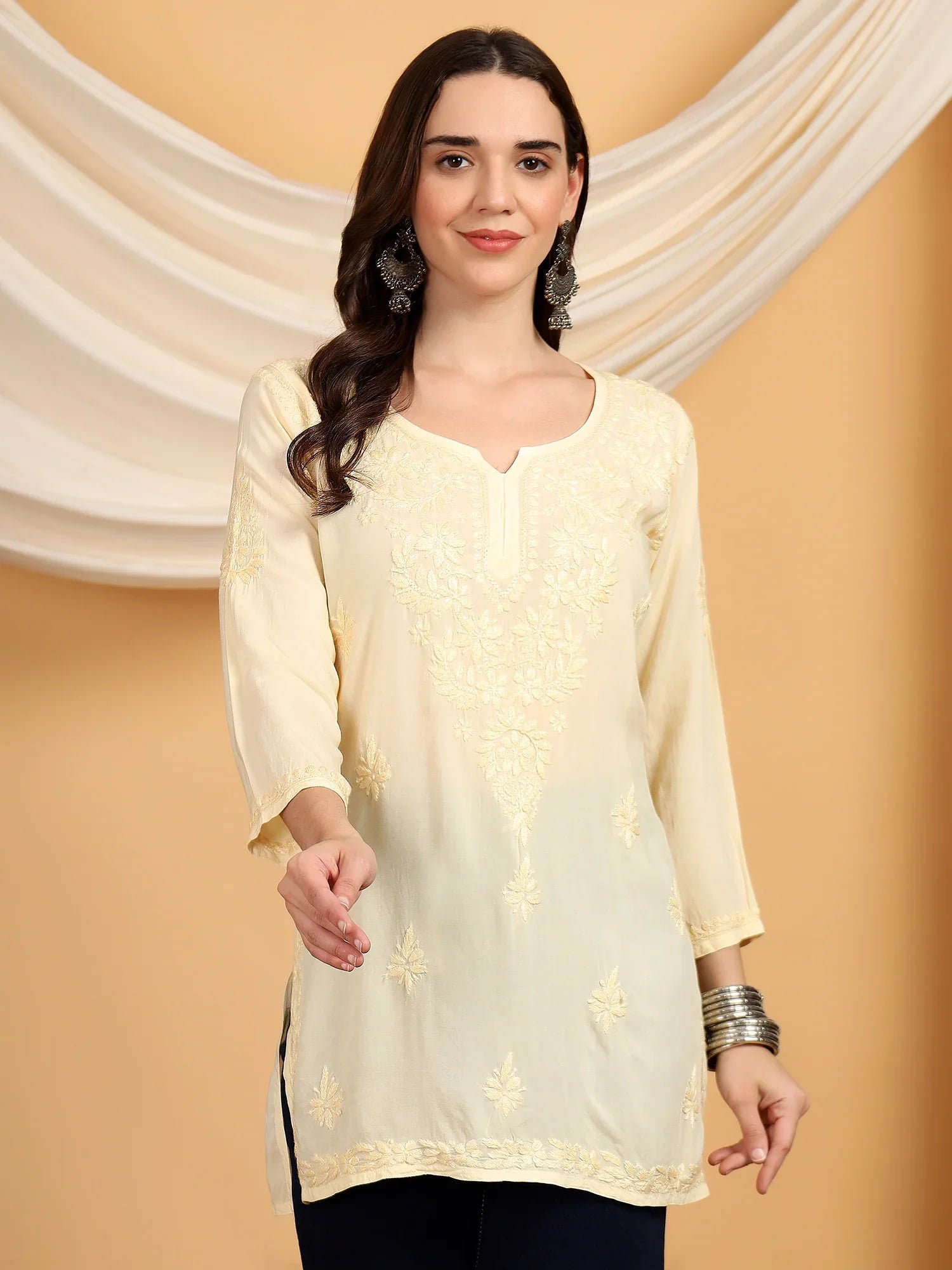 Misha Chikankari Modal Short Kurti (Yellow) - Image 2