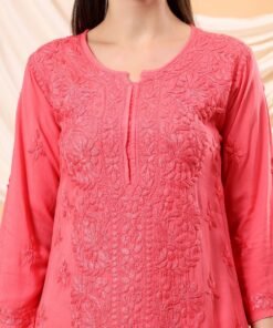 Alina Chikankari Modal Straight Kurta (Coral) - Image 3