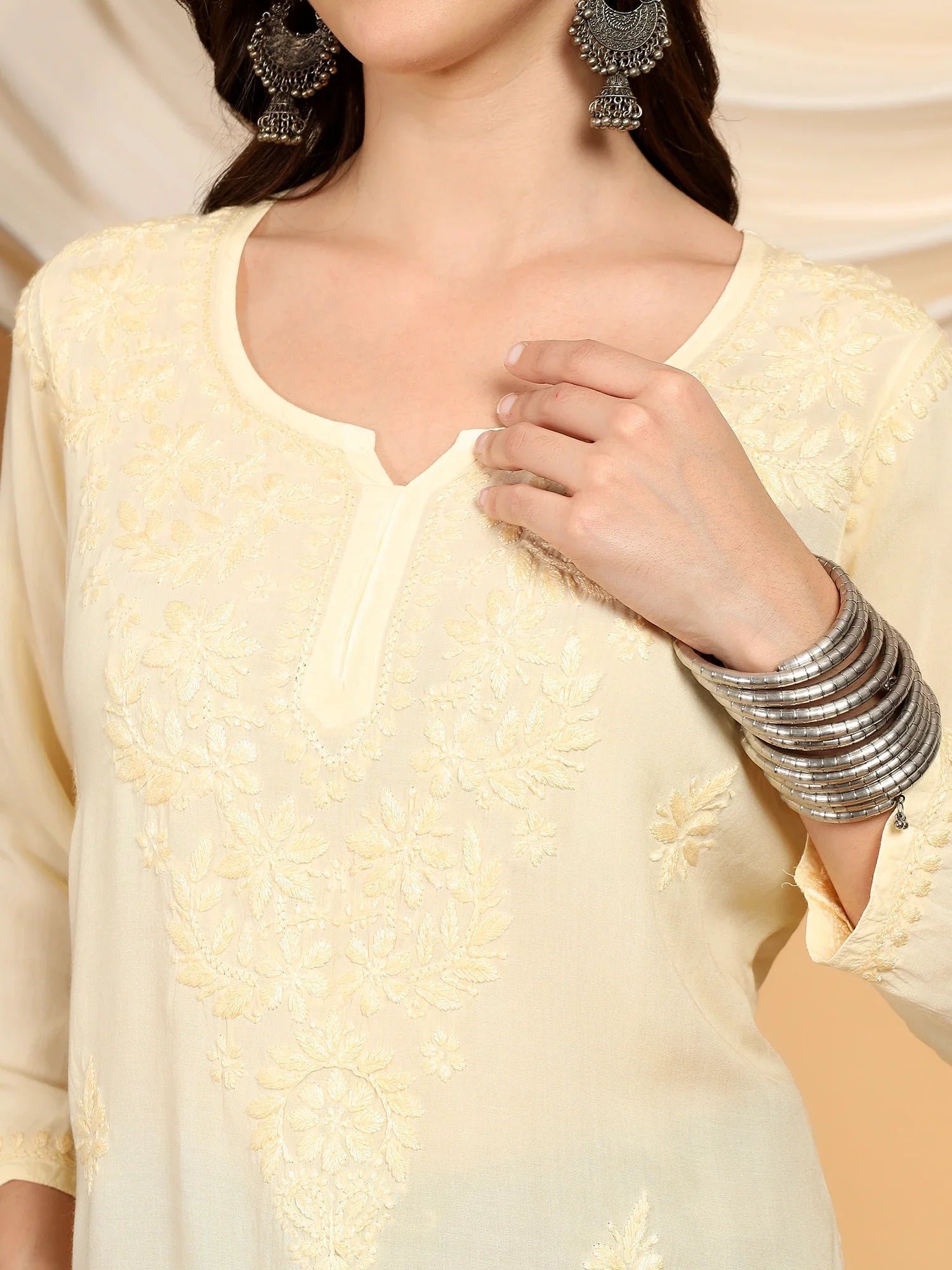 Misha Chikankari Modal Short Kurti (Yellow) - Image 3