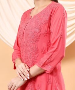 Alina Chikankari Modal Straight Kurta (Coral) - Image 5