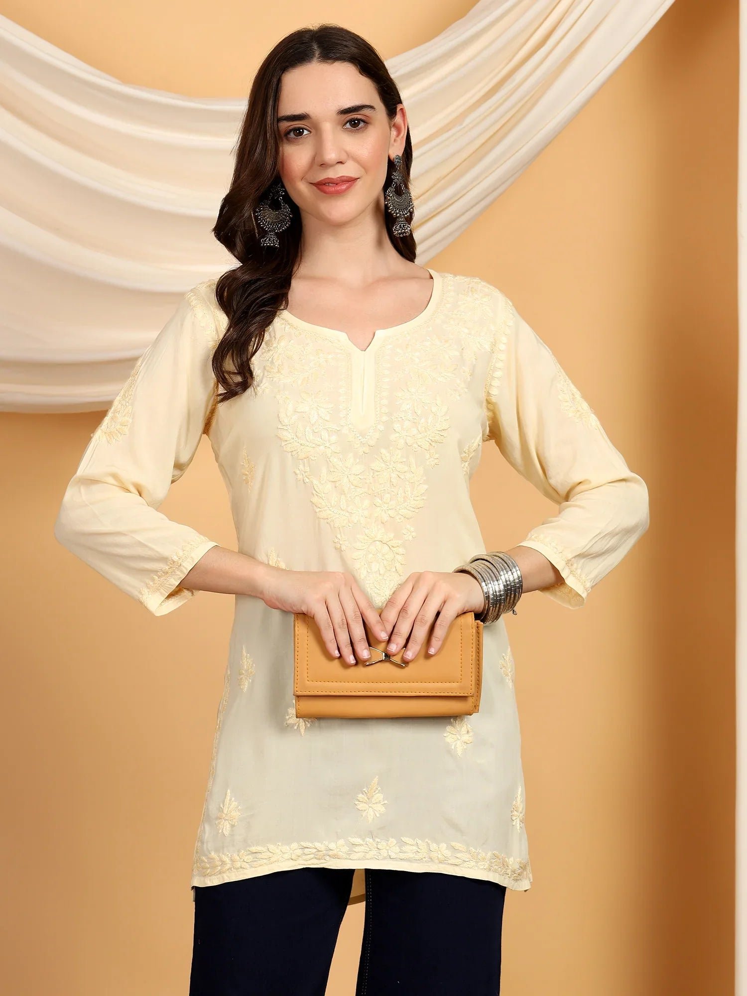 Misha Chikankari Modal Short Kurti (Yellow) - Image 6