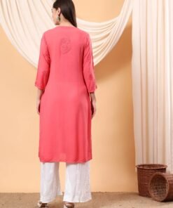 Alina Chikankari Modal Straight Kurta (Coral) - Image 6