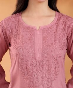 Alternative view of Maryam Chikankari Rayon Co-ord Set (Nude Coral)