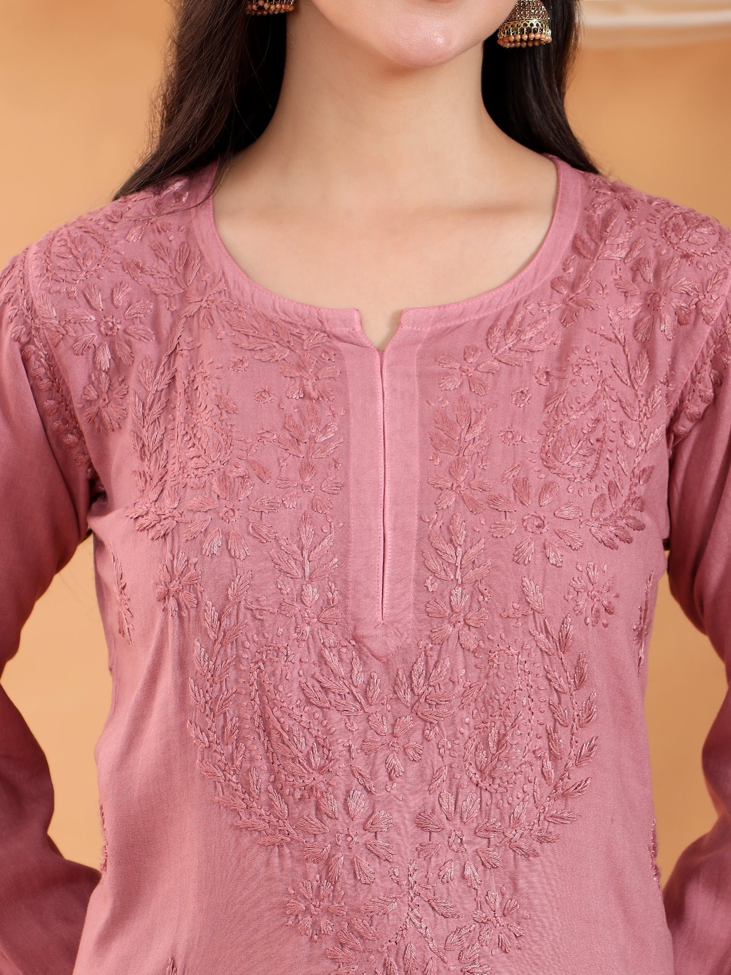 Maryam Chikankari Rayon Co-ord Set (Nude Coral) - Image 2