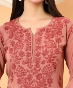 Faiza Chikankari Rayon Co-ord Set (Nude Coral) - Image 4