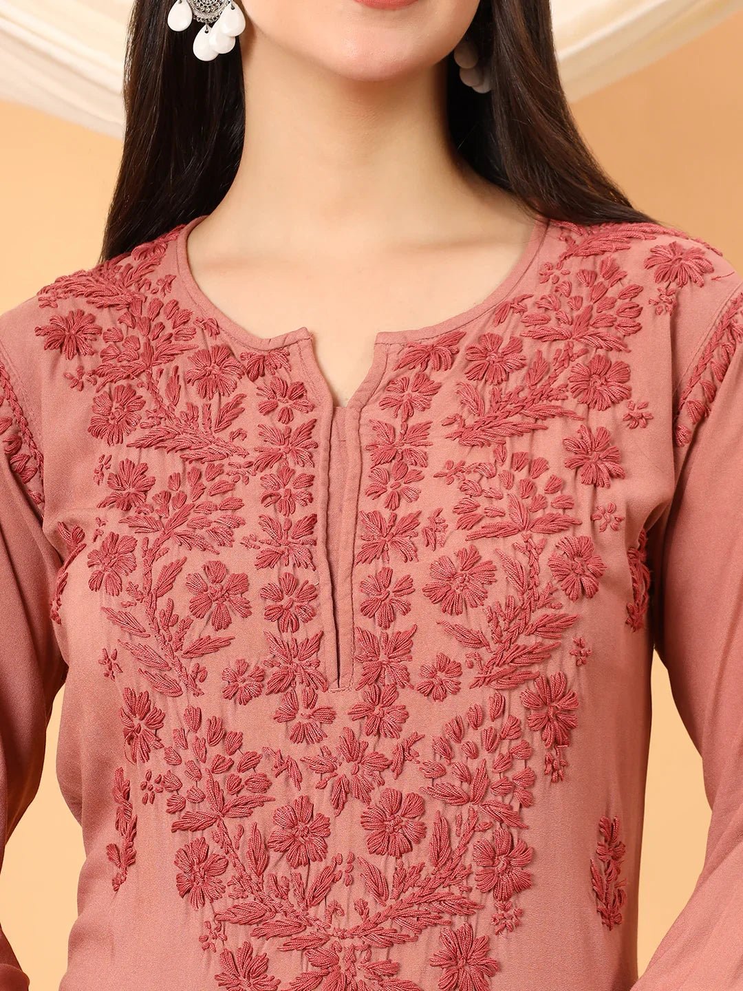 Faiza Chikankari Rayon Co-ord Set (Nude Coral) - Image 4