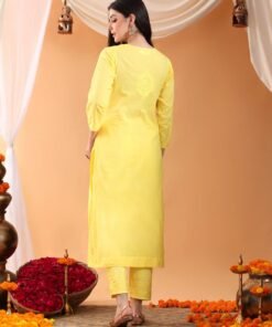 Ananya Chikankari Kurta Pant Cotton Co-ord Set (Yellow) - Image 8