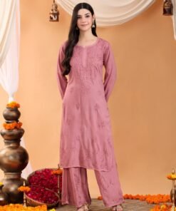 Maryam Chikankari Rayon Co-ord Set (Nude Coral) - Image 5