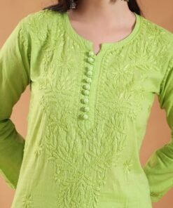 Alternative view of Ananya Chikankari Kurta Pant Cotton Co-ord Set (Parrot Green)