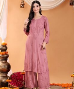 Maryam Chikankari Rayon Co-ord Set (Nude Coral) - Image 6