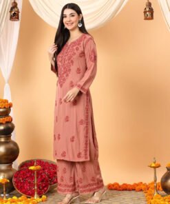 Faiza Chikankari Rayon Co-ord Set (Nude Coral) - Image 8