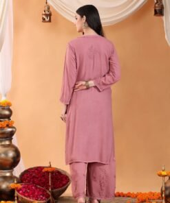 Maryam Chikankari Rayon Co-ord Set (Nude Coral) - Image 8