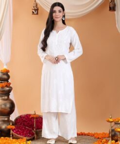 Maryam Chikankari Rayon Co-ord Set (White)