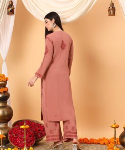 Faiza Chikankari Rayon Co-ord Set (Nude Coral) - Image 10