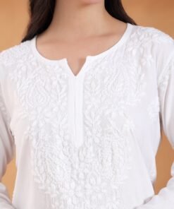 Alternative view of Maryam Chikankari Rayon Co-ord Set (White)