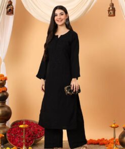 Faiza Chikankari Rayon Co-ord Set (Black)