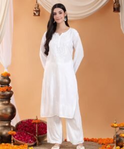 Maryam Chikankari Rayon Co-ord Set (White) - Image 3